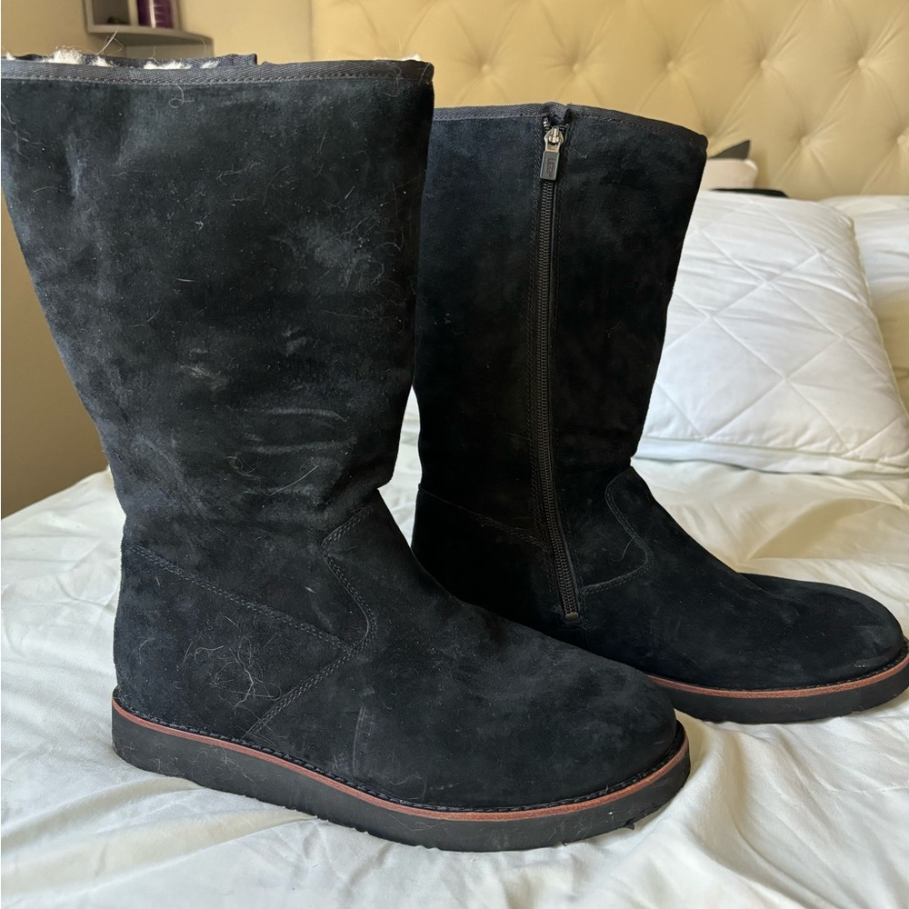 Black Suede UGG tall inside zipper.